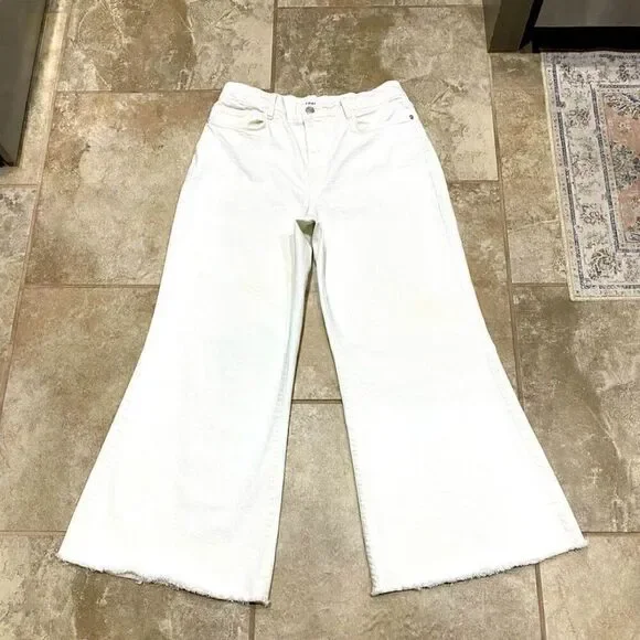 Frame Le Palazzo Crop Wide Leg/Flare Frayed Hem Jeans 32x28 Stretch Denim LNWT - Picture 3 of 11